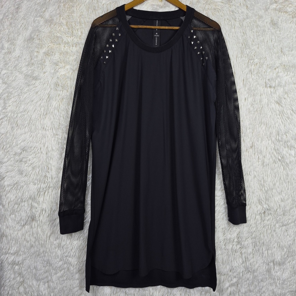 Jane Lushka Black Mesh Sleeve Studded Tunic Dress XXL Punk Goth Longline Top
